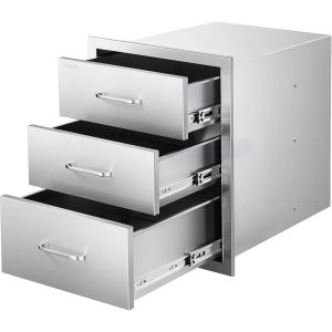 Ulteronixshop-Meuble Tiroir de Cuisine Ext&eacute;rieur LxPxH 46x59x59 cm, Module de Cuisine Ext&eacute;rieur avec 3 Tiroirs et Poign&eacute;es, en INOX, Mobilier de Rangement pour &Icirc;lot de Barbecue en Plein Air, Terrasse - Neuf