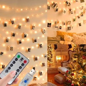 KALANKA-Guirlande Lumineuse Photo,10M100LED 8 modes,USB ou Aliment&eacute; par Batterie,Avec t&eacute;l&eacute;commande,Guirlande Lumineuse Interieur Photo Chambre LED pour Accroche Photo,Decoration Chambre (50 Clips & 2 - Neuf