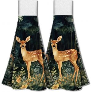 ERYI-2 Torchon De Cuisine De Cerf De Boucle De Suspension, Serviette De Cuisine De Cerf De Forêt Torchon À Vaisselle De Douce Et Absorbante À Suspendre Pour Cuisine Salle De Bain Maison - Neuf
