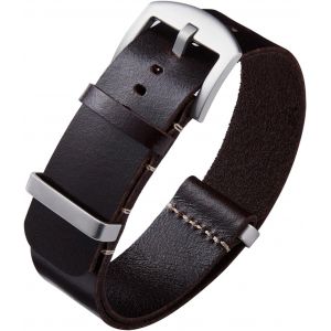 Eryi-Bracelets De Montres En Cuir Remplacement Bracelet Pour Montre En Cuir Huilé Crazy Horse 18mm 19mm 20mm 21mm 22mm 24mm Bracelets En Une Seule Pièce Pour Homme Et Femme Avec Boucle Argent/Noir - Neuf