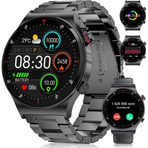 Montre Connectée Pour Homme Avec Fonction Téléphone, Amoled 1,43"", 120 Modes Sportifs, Étanche Ip68, Batterie 400 Mah, Design Business Tendance Avec 2 Bracelets, Noir - Neuf