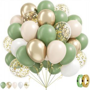 MEVRONISSHOP-Ballon Decoration Anniversaire Vert Sauge Arche 60 Pi&egrave;ce 12 Pouces Helium Blanc Confettis Dor&eacute;s M&eacute;tallis&eacute;s Gender Reveal Ballons pour Mariage Baby Shower Decoration Deco - Neuf