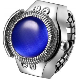 Eryi-Bague Montre Femme Homme: Montre Bague Doigt Extensible Elastique Pierre Oeil De Chat Acier Inoxydable Analogique Quartz Etanche 1atm Cadran Rond - Cadeau Femme Homme Anniversaire - Neuf