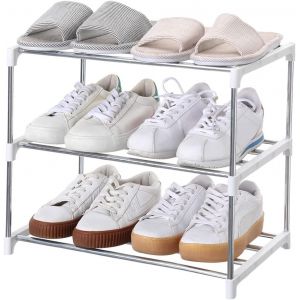 KGABERY-Étagère À Chaussures Empilable,Pour Entrée,Couloir Et Placard,Pour Économiser De L'Espace De Rangement Et L¿Organisation (3 Niveaux,Blanc) - Neuf