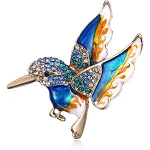 Kjdal-Epingle &Agrave; Colibri,&Eacute;pingle &Agrave; Colibri En &Eacute;mail Couleur Or Antique,&Eacute;pingle &Agrave; Colibri En Cristal Multicolore Bijoux Pour Femmes Cadeaux De No&euml;l (Bleu) - Neuf