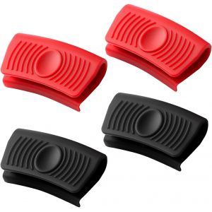 Lot De 2 Paires De Poignées En Silicone Pour Casseroles,Poignées De Casserole,Protection Contre La Chaleur,Pour Bols De Four,Poêles En Fonte,Cuisinières,Pâtisseries (Noir,Rouge) - Neuf