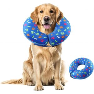 Collier Collerette Gonflable Pour Chien , Collerette Chien Gonflable Avec Velcro Réglable, Collerette Chat, Adapté À La Récupération Postopératoire, Anti-Morsure Et Anti-Léchage (Bleu-B, L) - Neuf