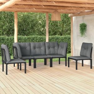 Prolenta Premium - Salon De Jardin 5 Pcs Noir Et Gris R&eacute;sine Tress&eacute;e - Neuf