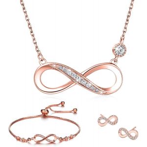 Kalanka-Ensemble De Bijoux Collier Bracelet Et Boucle D'oreille Parures Le Symbole D'infini En Argent 925 Oxyde De Zircon Incrusté Réglable Pendentif Collier Bracelet Bijoux Cadeau Pour Femme Fille - Neuf