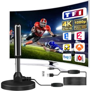 Antenne Tv Intérieur Puissante, Nouveau Pour 2025 Antenne Tnt Intérieur Puissante, Câble Coaxial De 5M, Réception Longue Distance 500Km, 360 Degrés Sans Angle Mort - Neuf