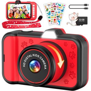 Appareil Photo Enfant, 3,5 Pouces Grand Écran 1080P Appareil Photo Numérique Enfant avec Objectif Zoom Rotatif à 360° Flash LED Carte de 32 Go, Caméra Vidéo Cadeau pour Enfants 3 à 12 Ans - Neuf