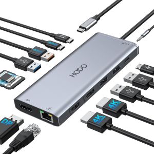 Station D'Accueil Pour Ordinateur Portable 2 Écrans, Station D'Accueil Usb C Hub Adaptateur 14 En 1 Avec Double Hdmi, Port De Données 10 Gbps, Displayport, Ethernet, Pd, Usb, Sd Tf, Audio 3,5 Mm - Neuf