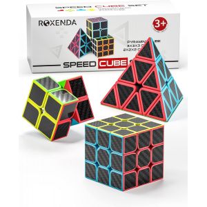 Cube de Vitesse 2X2 3X3 Pyramid Cube Speed Cube Sticker Cube Magique Facile &agrave; Tourner et &agrave; Lisser (Fibre de Carbone) - Neuf