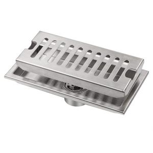 Siphon de sol douche argent 200mmx100mm rectangulaire en acier inoxydable, grand déplacement, filtre amovible siphon de sol avec siphon anti-odeurs, adapté aux toilettes, salles de bains, cuisines - Neuf