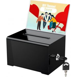 Utigh-Boîte De Don En Acrylique Noire Pour Collecte De Fonds - 15,7 X 11,9 X 10,2 Cm - Boîte À Suggestions Avec Fente Et Serrure - Boîte De Rangement Pour Vote - Collection De Conseils Caritatifs - Neuf