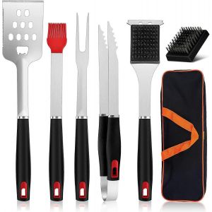 Accessoires pour barbecue, ensemble de 7 ustensiles en acier inoxydable avec sac de rangement, id&eacute;al pour la cuisine, le camping et les grillades. Robuste et compatible lave-vaisselle, r&eacute;sistant &agrave; la chaleur. - Neuf