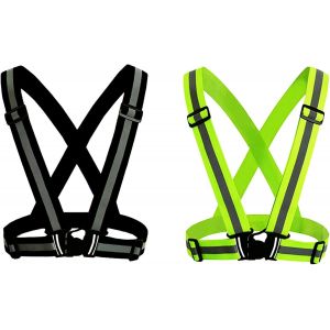 Subzonal-2 Pcs Gilet De S&eacute;curit&eacute; R&eacute;fl&eacute;chissant - Taille Ajustable, Forte Visibilit&eacute; Pour V&eacute;lo, Moto, Marche, Jogging, Plein Air (Vert + Noir) - Neuf