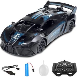 KAL-Voiture De Course Télécommandée 2,4 G, Jouet Avec Télécommande, 1:18, Avec Télécommande Et Fonction Pulvérisation, Batterie Rechargeable (Bleu) - Neuf