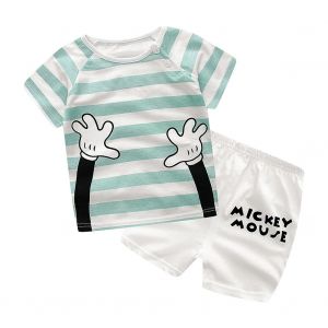 Ensemble D'ete Pour Bebe, T-Shirt A Manches Courtes Et Short A Rayures Bleues (90) - Neuf
