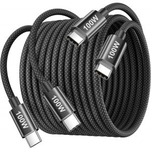DDA-Cable USB C 100W 3M/Lot de 2, Cable Chargeur USB C Cable Charge Rapide Long Tressé Câble Type C Fil iPhone Cordon USBC pour iPhone 16e 15 16 Plus Pro Max, iPad, Macbook Pro Air, Samsung Galaxy S2 - Neuf