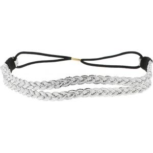Bandeau Cheveux Femme Brillant Argent&eacute; - Headband Tress&eacute; Double Original - Bandeau Fin &Eacute;lastique Taille Unique - Headband Mariage Ou F&ecirc;te - Look Vintage Et R&eacute;tro Boh&egrave;me, Hippie Chic - Neuf