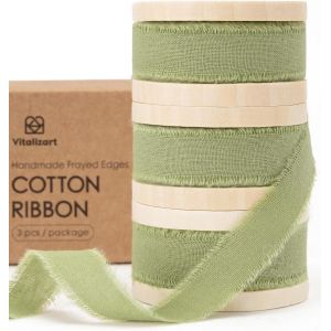Ruban De Coton 1,6 Cm X 19,2 M (3 Rouleaux*6,4 M) Vert Sauge, Franges Faites Main Rubans En Tissu Pour Invitations De Mariage Bouquets De Mari&eacute;e Vacances D&eacute;coration Emballage Cadeau - Neuf