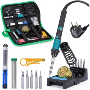 LETNERNY-947-Ix Kit Fer À Souder Électronique Avec Température Réglable 220 480°C, Bouton D'Allumage Fer À Souder Électrique Température Contrôlée Esd-Sécurisé Avec Support 5 Pointes De Soudure(Eu Pl - Neuf