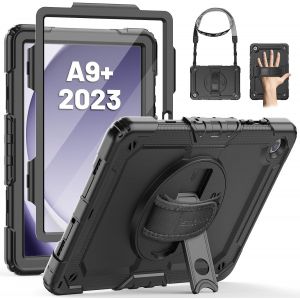 Coque Pour Samsung Galaxy Tab A9 Plus /A9+ 11 Pouces 2023,Coque Antichoc Pour Galaxy Tab A9+ Avec Protecteur D'écran,Support Rotatif À 360°/Dragonne,Bandoulière,Avec Porte-Stylo,Noir - Neuf