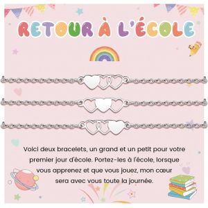Meimie-2/3 Pièces Bracelet Retour À L'école Pourmère Et Fille Coeur Bracelet Premier Jour D'école Cadeau De Rentrée Scolaire 2025 Cadeaux De Rentrée Des Classes Premier Jour D'écolematernelle Amitié - Neuf