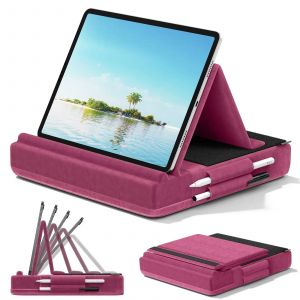 Support D'oreiller Pour Tablette Amélioré,Support Pour Ipad À Visualisation Multi-Angle Pour Lit Et Bureau,Station D'accueil Souple Pliable Avec Support Pour Stylet.Rose Red. - Neuf