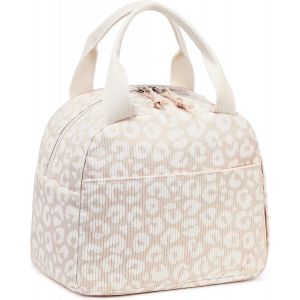 Bo&icirc;te &agrave; d&eacute;jeuner isol&eacute;e pour femmes sac &agrave; d&eacute;jeuner en velours c&ocirc;tel&eacute; sac &agrave; main &eacute;tanche glaci&egrave;re thermique sac &agrave; d&eacute;jeuner grande capacit&eacute; (beige pur) - Neuf