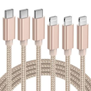 Lot 3 C&acirc;ble USB C Vers Lightning MFi Certifi&eacute; 2M, Charge Rapide Pour iPhone 12 13 Mini 11 Pro X XR XS Max 8 iPad Pro 2018/Air 2019 Mini, Fil C-Lightning Or - Neuf