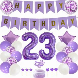 Ershi-Décoration D'anniversaire 23 Ans Homme Femme Violet U2013 Décoration De Gâteau, Décoration De Fête Blanche, Cadeau 23 Ans, [7 - Neuf