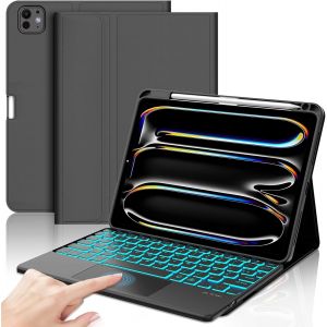 Coque Clavier Ipad Pro 11 Pouces 2024 Avec Trackpad, Rétroéclairage Diy 7 Couleurs, Coque Clavier Touchpad Détachable Sans Fil Clavier Azerty Avec Porte-Stylet Pour Ipad Pro 11M4 2024, Noir - Neuf