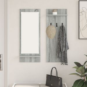 vidaXL Porte-manteau mural avec étagère avec stockage avec miroir Gris sonoma 70 x 10 x 90 cm - Neuf