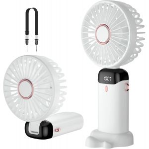 KALANKA-Ventilateur portatif, mini ventilateur portable rechargeable par USB, petit ventilateur de poche 5 vitesses avec base, batterie 4200 mAh Ventilateur de bureau pliable pour bureau, extérieur - Neuf