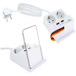 ChenQuanSarl-661545 Pr De Table Usb Support De Charge Adaptateur De Pr Schuko Fiche Multiple Support De Charge Smartphone 2 Fiches Schuko 2 Pr s Usb 1,5M - Neuf