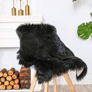 Sjzg-Tapis Fausse Fourrure, Tapis En Peau De Mouton Synth&eacute;tique Noir 60x90 Cm, Carpette Moelleuse Pour Chambre &Agrave; Coucher, Salon, Cr&egrave;che, Jet De Divan De D&eacute;coration Chaise - Neuf