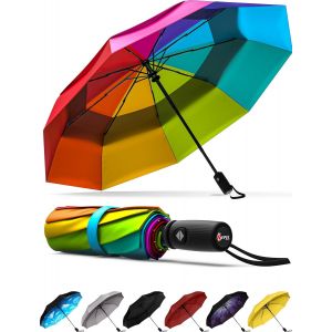 Windproof Travel Umbrellas For Rain - Easy Auto Open Close, Durable & Compact Umbrella, Strong Fiberglass Frame, Waterproof Canopy - Backpack, Purse, Portable Umbrella For Travel - Neuf