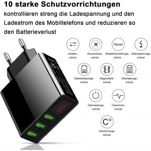 Chargeur Usb 3 Ports Pour Téléphone Portable Avec Écran Lcd Et Fonction De Charge Rapide Noir 3 A - Neuf