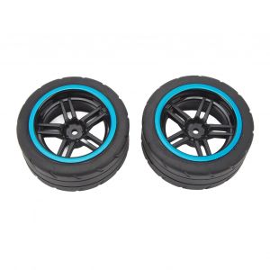 Lot de 2 pneus de rechange pour voiture telecommandee WLtoys 104072, noirs et bleus - Neuf