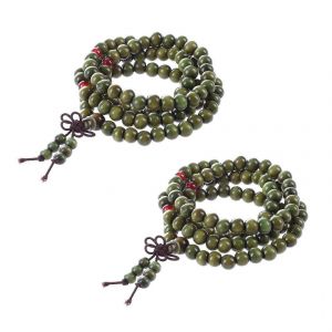 Perles De Bois De Santal Vert Olive Bouddha Mala Stretch Collier Rosaire 29 &raquo; - Neuf