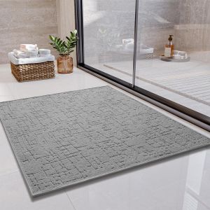 TIANYI-Tapis de Bain antid&eacute;rapant Super Absorbant Tapis Baignoire Doux Tapis Sortie de Douche Lavable pour Salle de Bain Toilette(Gris Clair,80 * 80cm) - Neuf