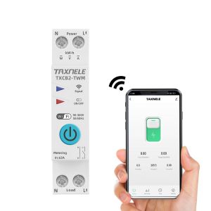 TUYA WIFI Disjoncteur intelligent Mesure de puissance Compteur d'&eacute;nergie KWh 1P 230V 63A Voltm&egrave;tre Amp&egrave;rem&egrave;tre Rail DIN Smart Life T&eacute;l&eacute;commande sans fil Commutateur Minuterie Commande vocale (20A) - Neuf