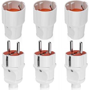 Lot de 3 paires de fiches Schuko - Fiche Schuko et coupleur Schuko - Fiche de contact de protection en PVC + raccord - Blanc - 250 V - Peut être utilisé pour câble de 0,5 à 2,5 cm² - IP20 - 250 V - Neuf