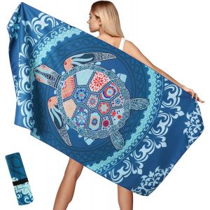 Serviette De Plage Xxl 100 X 200 Cm,Serviettes En Microfibre Compactes Et R&eacute;sistantes Au Sable,Serviette L&eacute;g&egrave;re Et &Agrave; S&eacute;chage Rapide,Livr&eacute;e Avec Sac En Filet,Serviette De Bain Pour La Plage.[O192] - Neuf