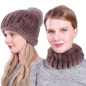 EVAGO Femmes V&eacute;ritable Fourrure De Lapin D'hiver En Tricot Bonnet &Eacute;charpe Ensemble Pour Fille &Eacute;pais Doubl&eacute; Chapeau De Ski Chaud T&ecirc;te De Mort Avec Fox Pom-style 29-enfants-femme - Neuf