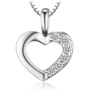 Kal-Collier Pendentif Zircon Cubique En Forme Coeur Amour Pour Femme Fille En Argent Sterling 925 Cha&icirc;ne 43cm - Neuf