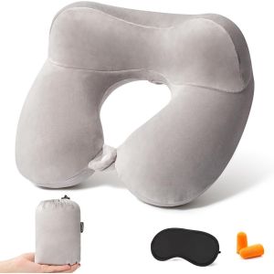 Trahoo-Oreiller De Voyage Gonflable Oreiller De Cou Portable En Velours Doux Avec Sac De Rangement Pour L'avion, Le Train, La Voiture Et Le Bureau - Neuf