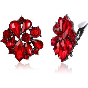 Boucles D'oreilles Clip D'oreille Fleur Pour Femme Fille Cristal Strass Quatre Gouttes D'eau Clair Ton D'argent.[X2915] - Neuf
